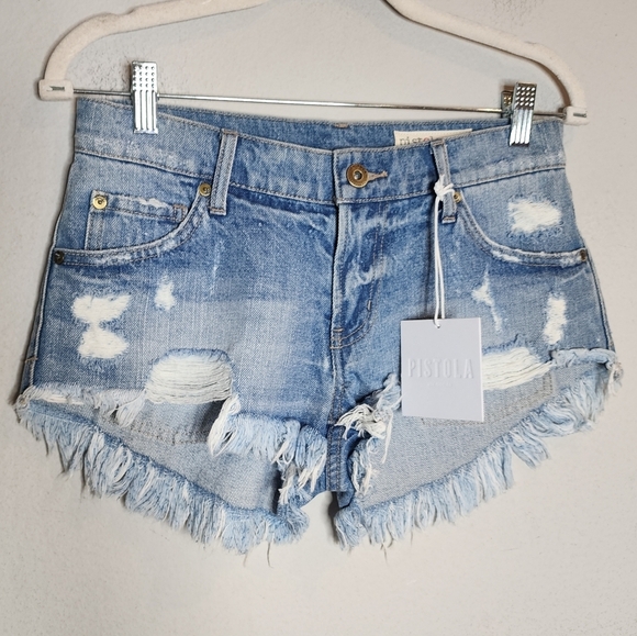 pistola Pants - NWT Pistola Cutoff Frey Hem Distressed Rigid Jean shorts women's size 26.